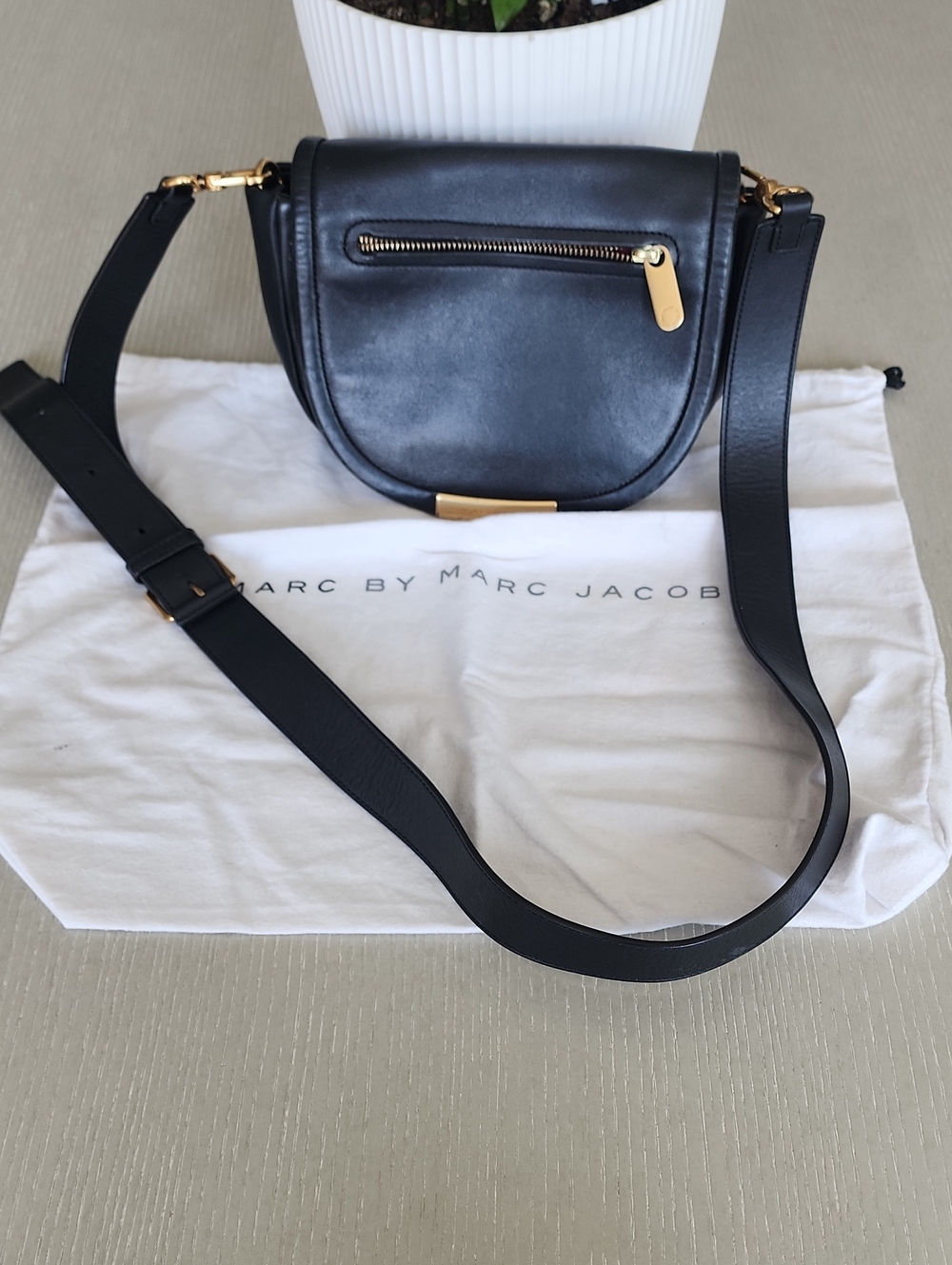 Marc by Marc Jacobs Black  Leather Saddle Crossbody with Gold Hardware
